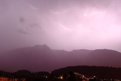 Scenic view of mountains against sky at night