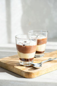 Unusually delicious three-layer chocolate-vanilla and creme brulee mousse dessert