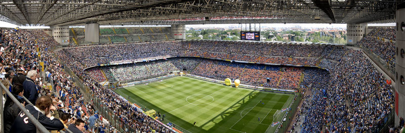 High angle view of people on soccer field