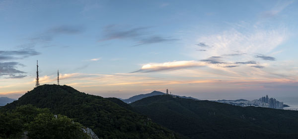 Low angle view of mountains against sky during sunset