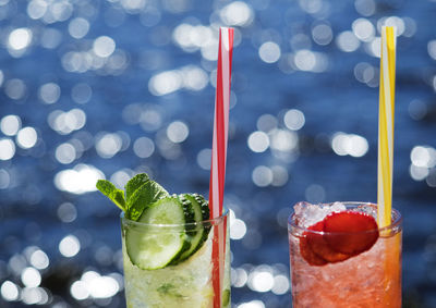 Close-up of drink served on ice