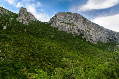 Low angle view of mountains against sky