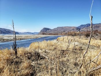 Scenic view of land against clear sky