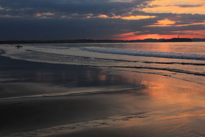 Scenic view of beach against sky during sunset