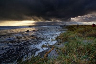 Scenic view of sea against cloudy sky