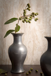 Close-up of potted plant on table against wall