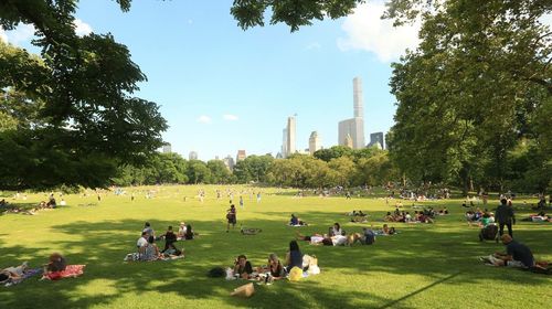 People on field in park