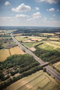 High angle view of agricultural field against sky