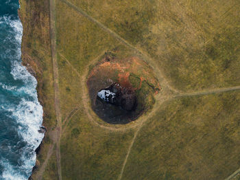 High angle view of water flowing through land