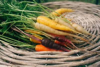 High angle view of fresh vegetables in basket