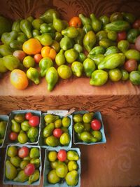 High angle view of fruits in basket