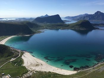 Panoramic view of lake and mountains against sky