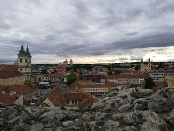 Town against sky in city