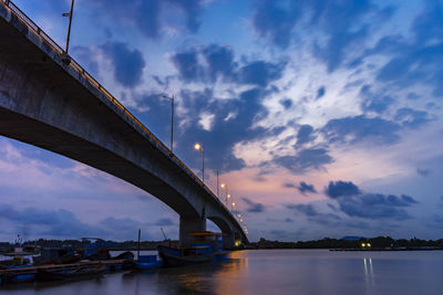 Low angle view of bridge over river against sky