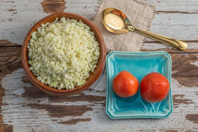 High angle view of food on table