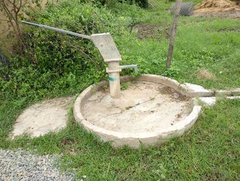 High angle view of street light on field