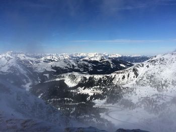 Scenic view of snowcapped mountains against sky