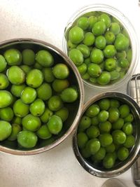 High angle view of green vegetables in bowl