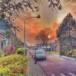 Cars on road at sunset