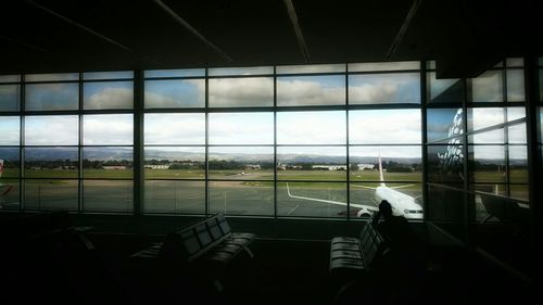 Building seen through glass window