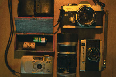Close-up of camera on table