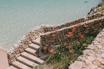 High angle view of steps against sea at majorca