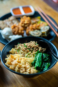 High angle view of meal served in bowl