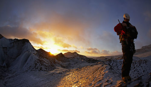 Mature man hiking on solheimajokull