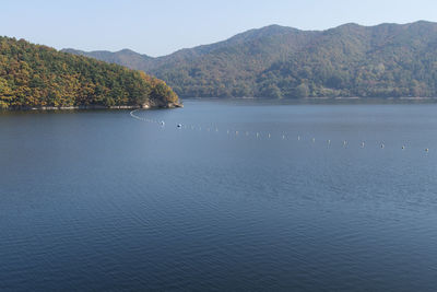 Scenic view of lake by mountains