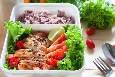 Close-up of salad served on table