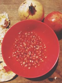 High angle view of fruits in bowl on table