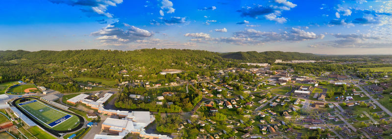 High angle view of townscape against sky