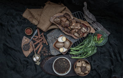 High angle view of food on table