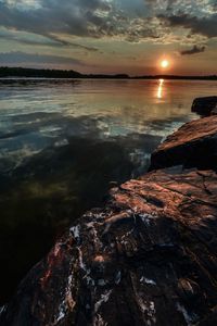 Scenic view of sea against sky at sunset