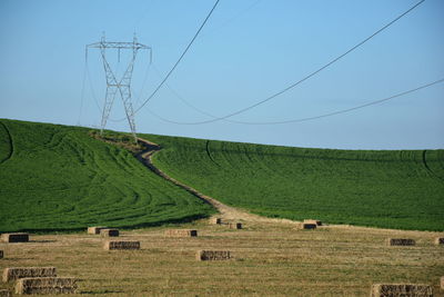 Scenic view of landscape against clear blue sky