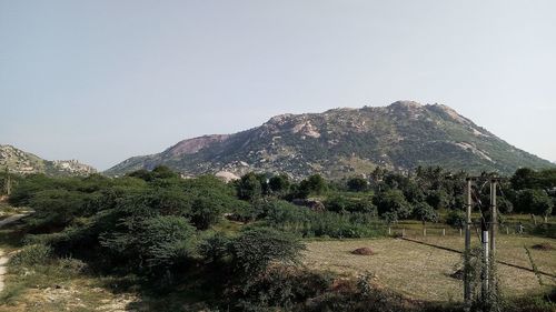 Scenic view of mountains against clear sky