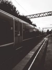 Railroad tracks on railroad station platform