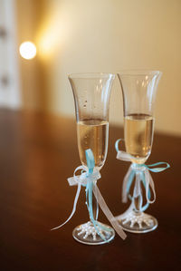 Close-up of wineglass on table