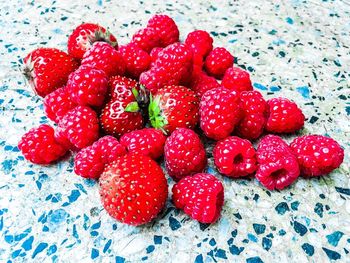 High angle view of strawberries