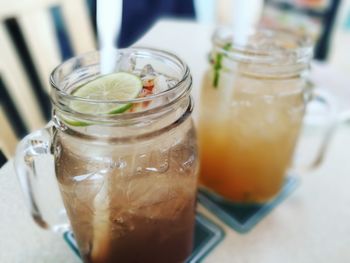 Close-up of drink in glass on table