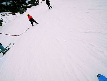 High angle view of man skiing on snow