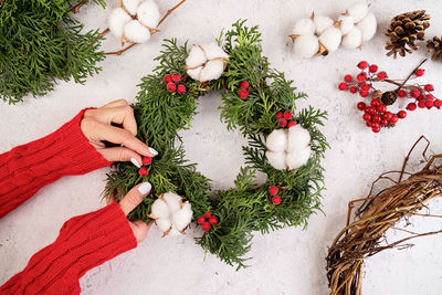 High angle view of christmas decoration on plant