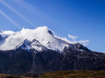 Scenic view of snowcapped mountains against sky