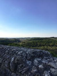 Scenic view of landscape against clear blue sky