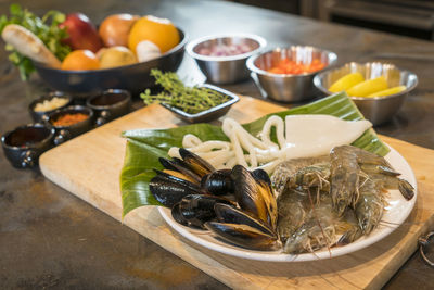 High angle view of food on table in kitchen