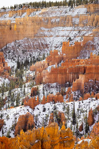 Close up view of bryce canyon national park hoodoos in winter in southern utah usa