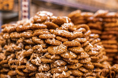 Traditional moroccan sweets on sale at a street food stall or market