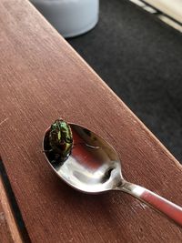 High angle view of drink on table