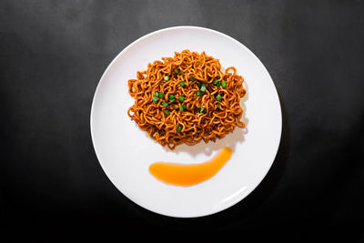 Directly above shot of food served in plate