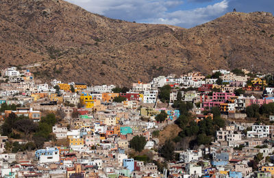 High angle view of townscape against sky